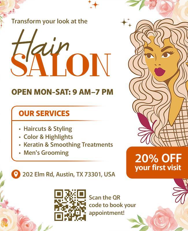 Floral Illustrated Hair Salon Promotion Flyer Template