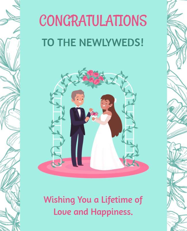 Floral Illustrated Wedding Congratulations Poster Template