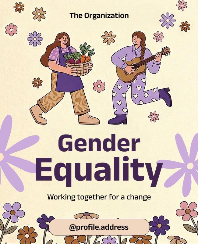 Floral Illustration Gender Equality Awareness Poster Template