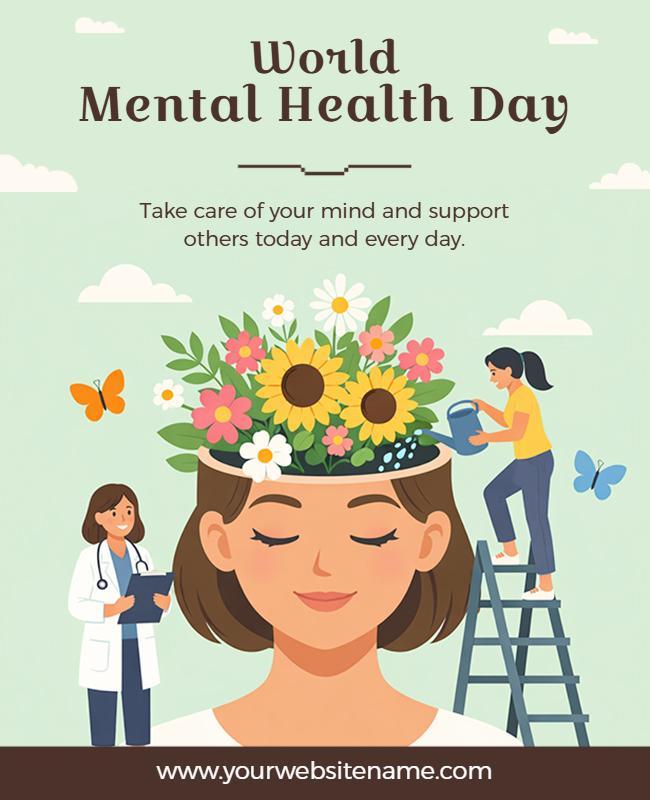 Floral Illustration World Mental Health Day Awareness Poster Template