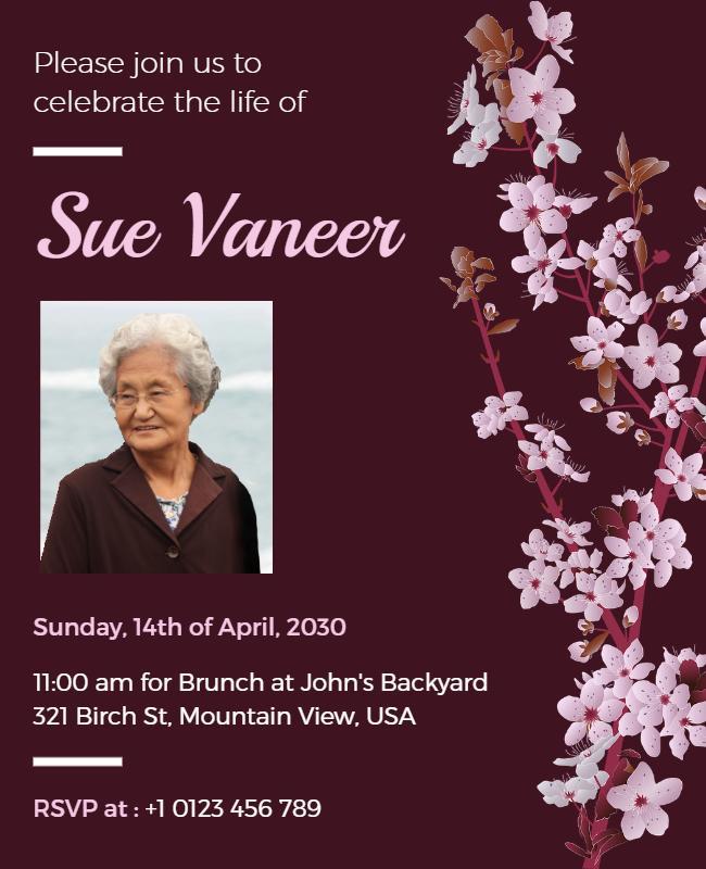 Floral Memorial Celebration Invitation Flyer Template