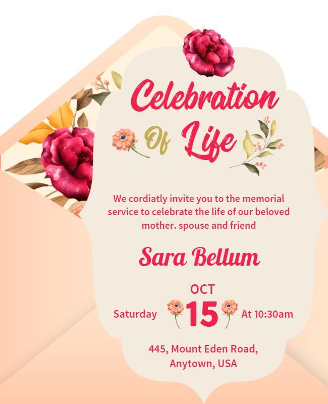 Floral Memorial Celebration Of Life Flyer Template