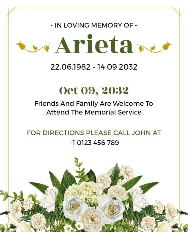 Floral Memorial Service Announcement Flyer Template