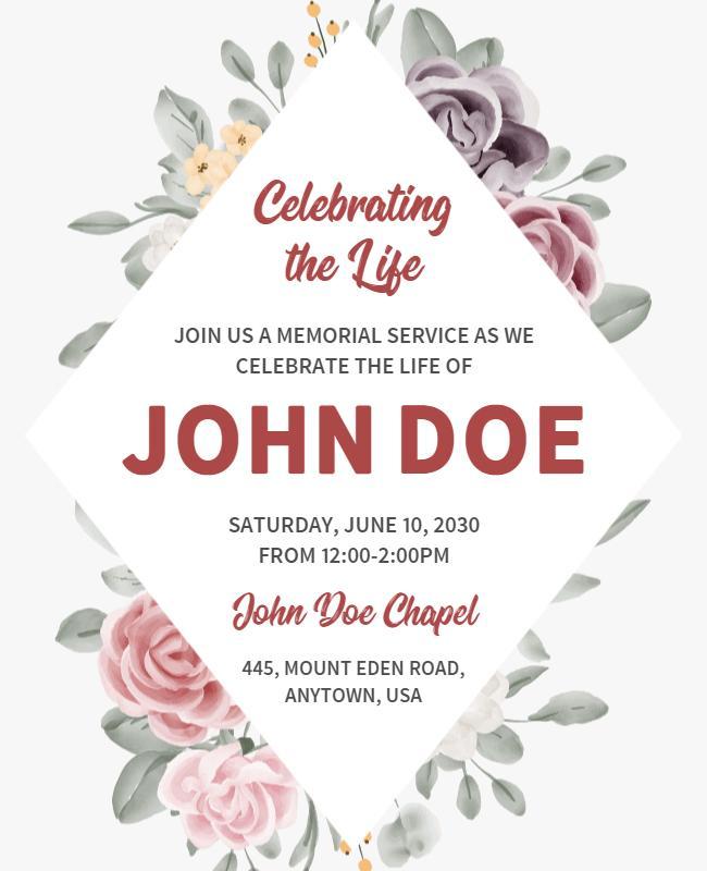 Floral Elegance Memorial Service Celebration Flyer Template