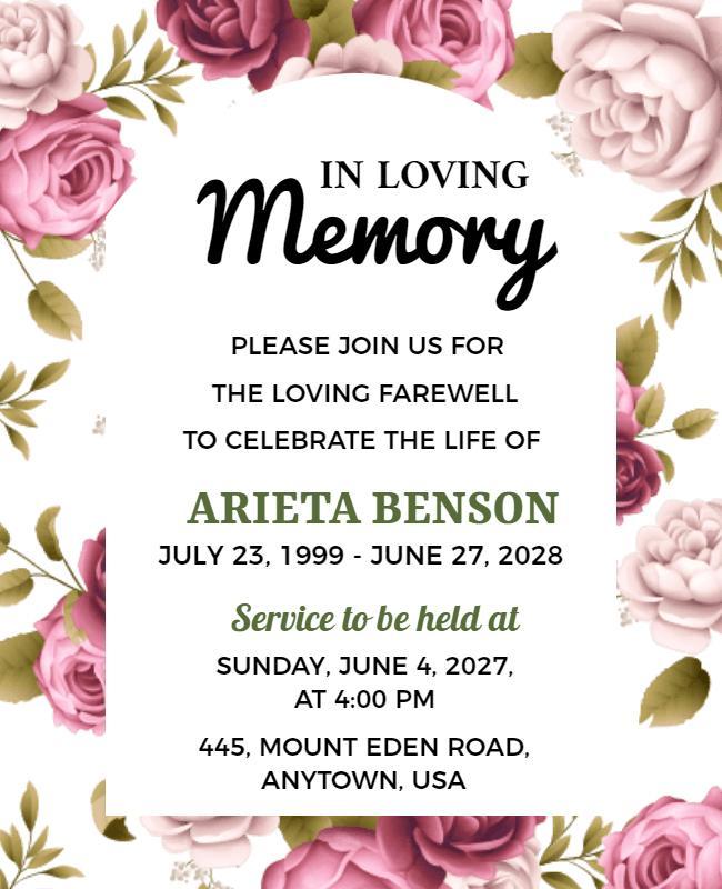 Floral Memorial Service Invitation Flyer Template