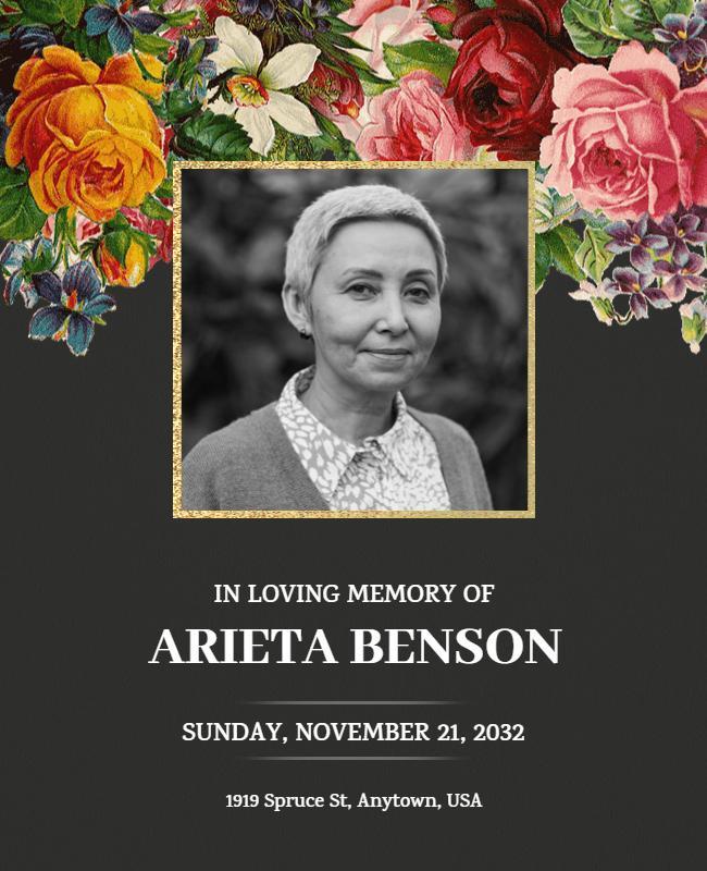 Floral Memorial Service Tribute Flyer Template