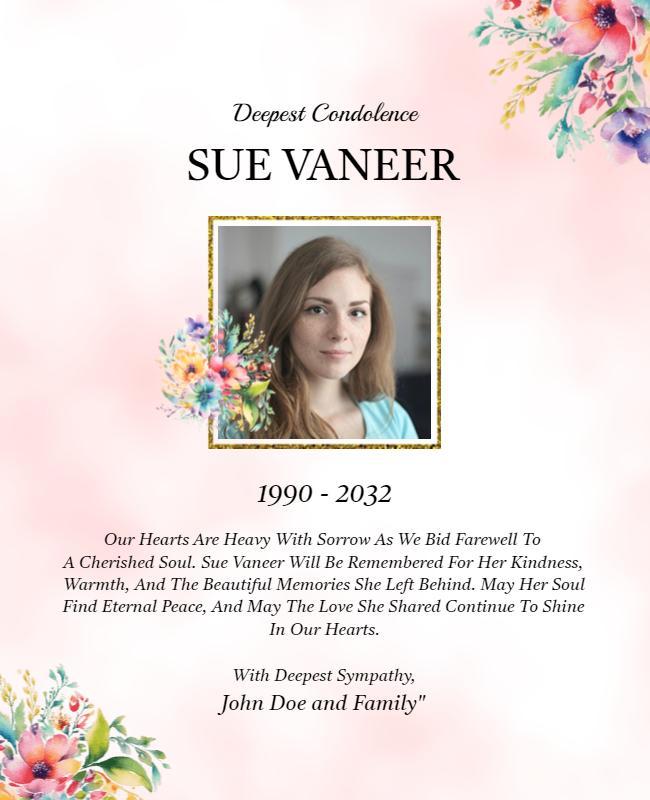 Floral Elegant Memorial Tribute Condolence Flyer Template