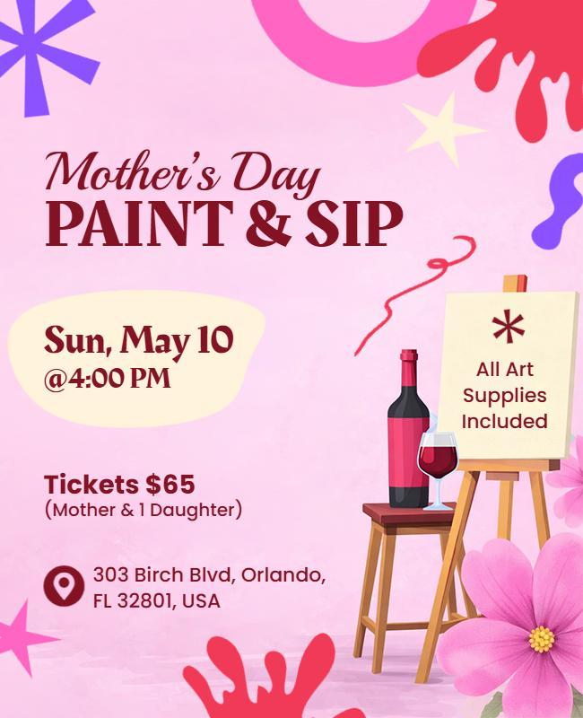 Floral Mother's Day Paint and Sip Event Flyer Template