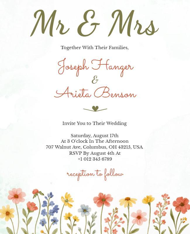 Floral Mr and Mrs Wedding Invitation Flyer Template