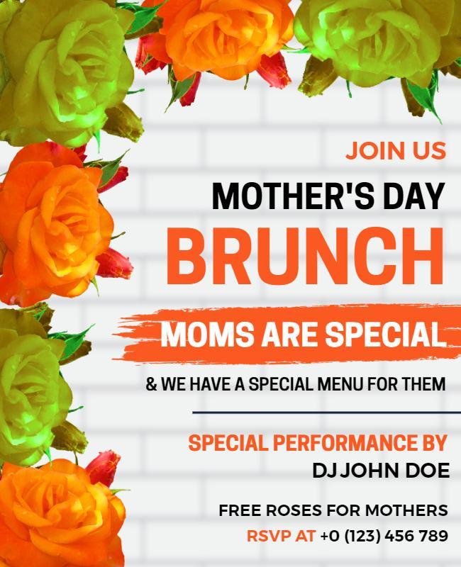 Floral Orange Mother's Day Brunch Invitation Poster Template