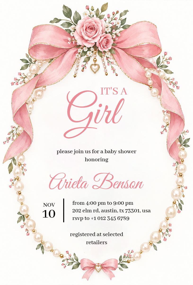 Floral Pink Baby Shower Invitation Template