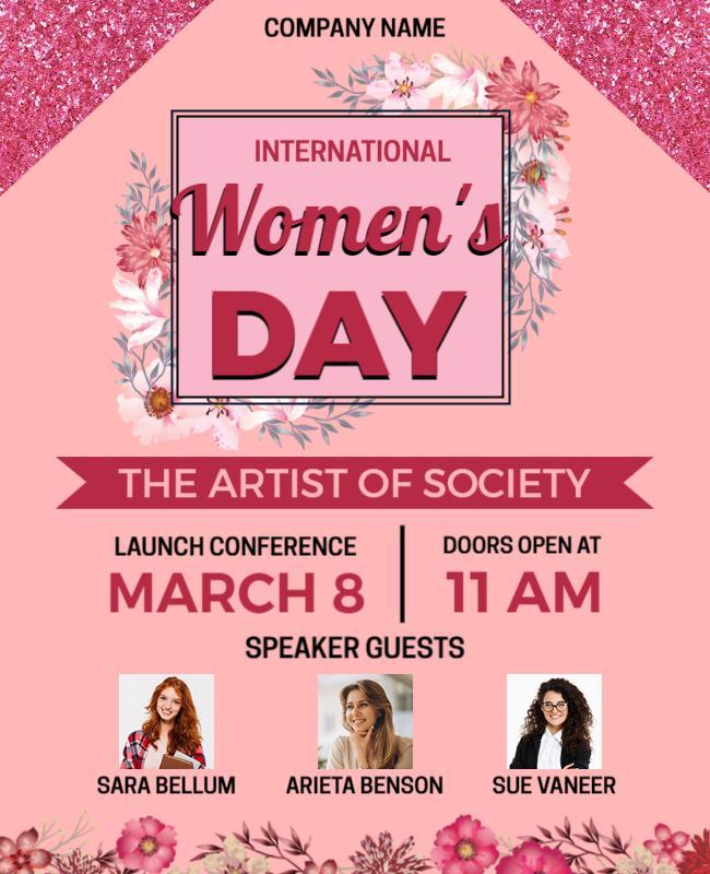 Floral Pink International Women's Day Conference Poster Template
