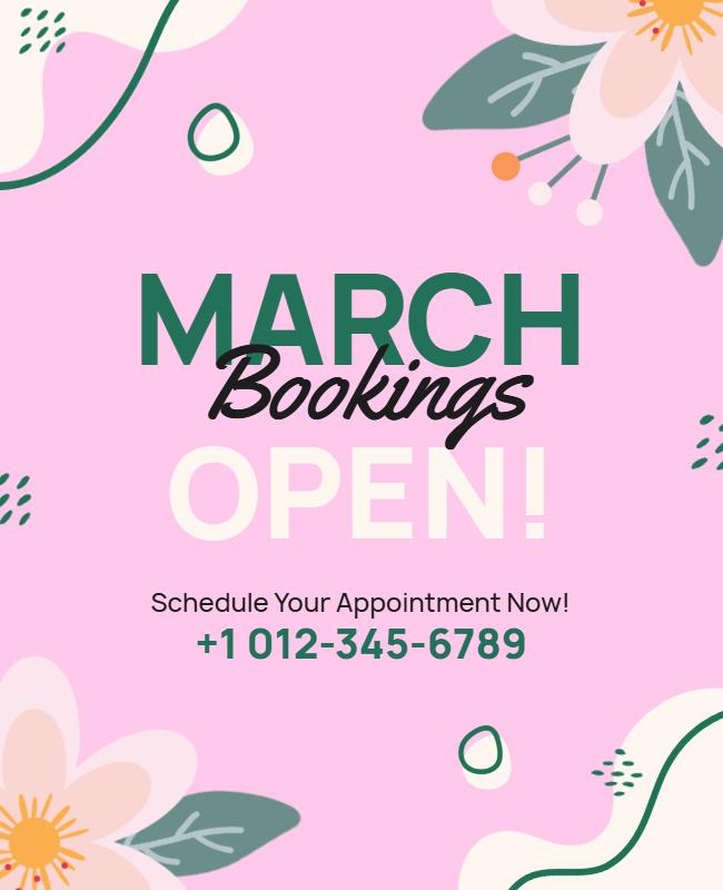 Floral Pink March Appointments Open Booking Poster Template
