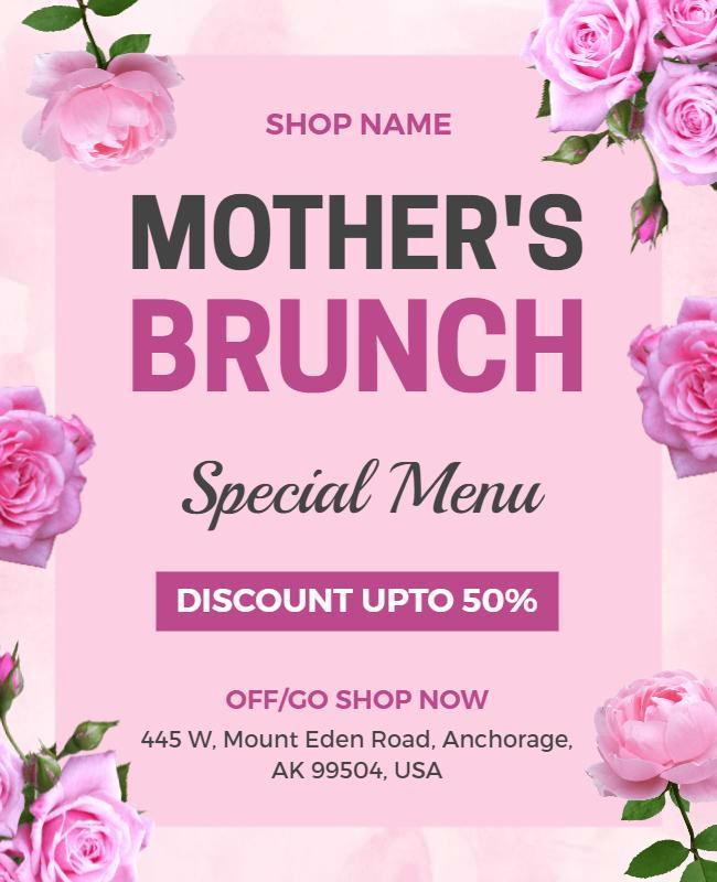Floral Pink Mother's Brunch Special Menu Discount Poster Template