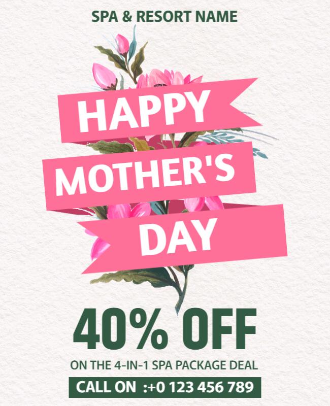 Floral Pink Mother’s Day Spa Package Discount Poster Template