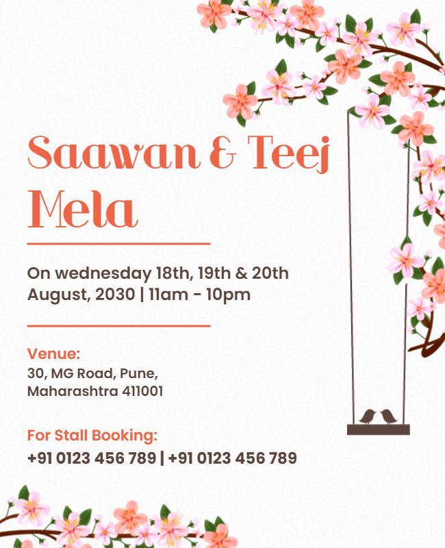 Floral Pink Saawan and Teej Mela Celebration Poster Template