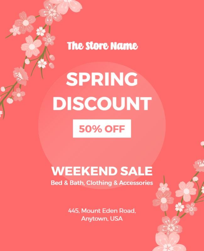 Floral Pink Spring Discount Weekend Sale Poster Template