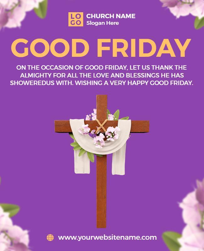 Floral Purple Good Friday Religious Celebration Poster Template