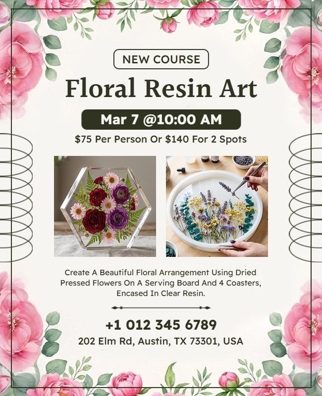 Floral Resin Art Workshop Flyer Template