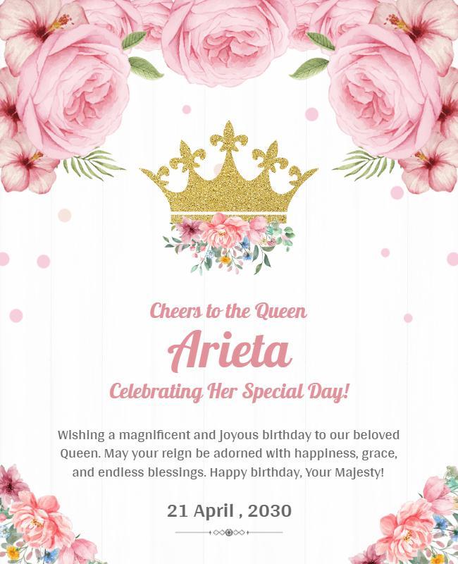 Floral Royal Birthday Celebration Flyer Template