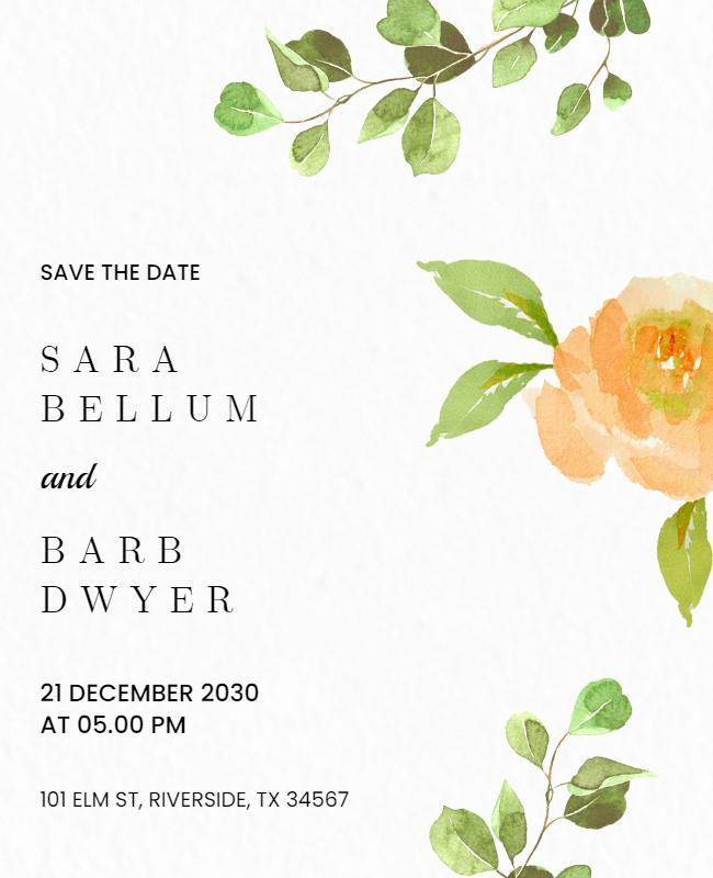 Floral Save the Date Announcement Flyer Template