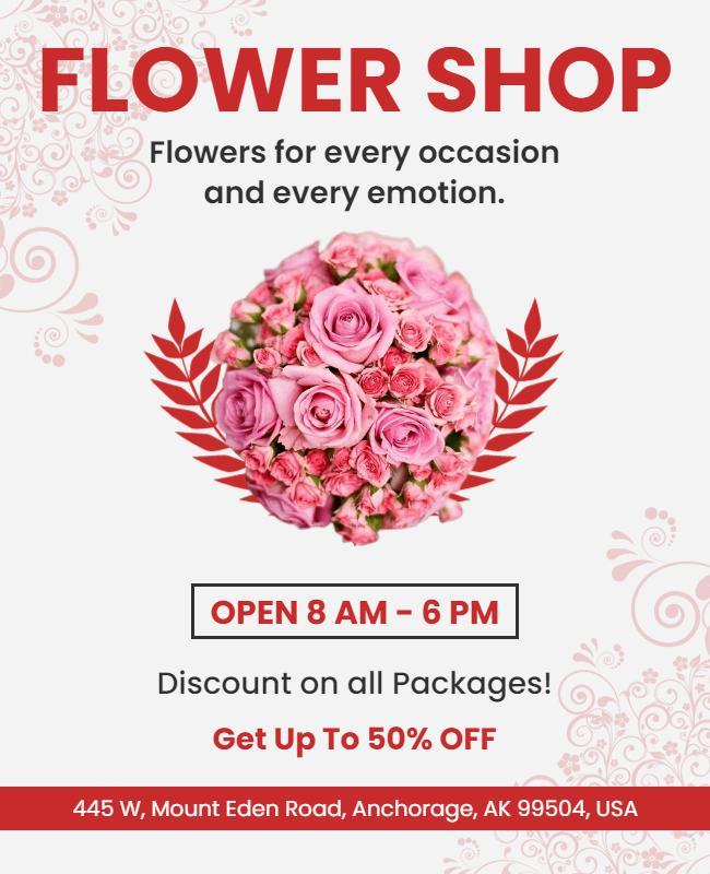 Charming Floral Design for Discounted Flower Shop Flyer Template