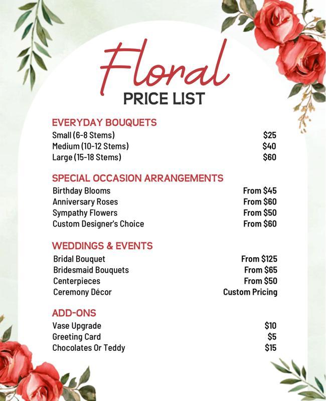 Floral Shop Price List Flyer Template