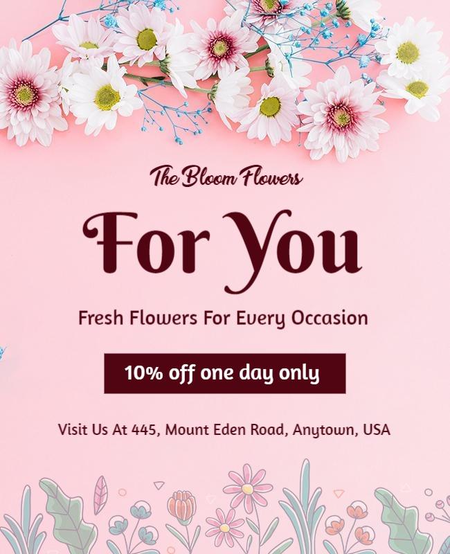 Charming Floral Pink Fresh Flowers Promotion Flyer Template