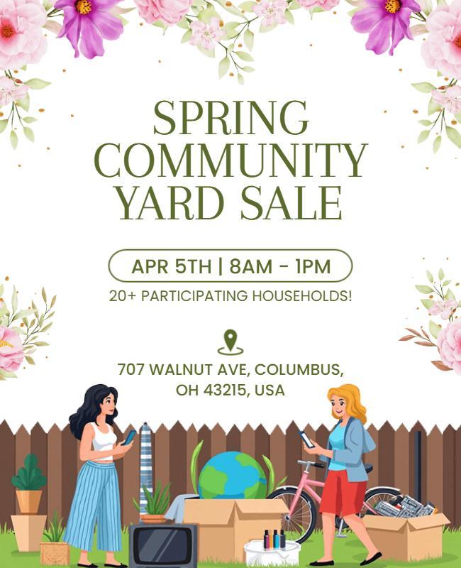 Floral Spring Community Yard Sale Promotion Poster Template