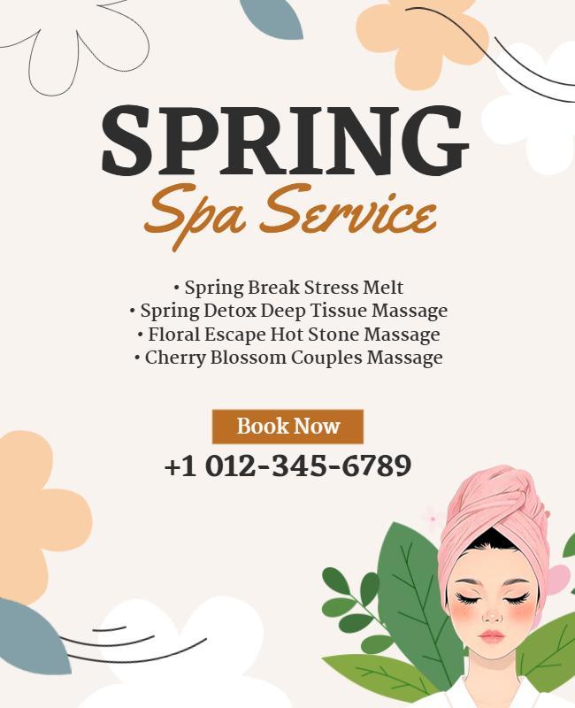 Floral Spring Spa Service Relaxation Poster Template