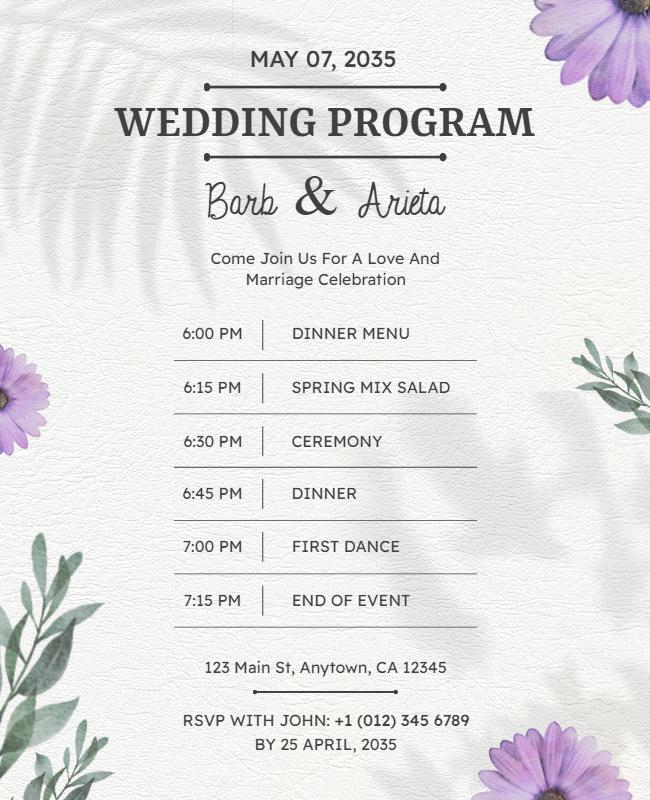 Floral Spring Wedding Program Flyer Template