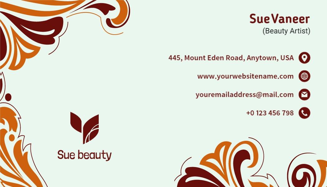 Floral Swirls Brown and Peach Beauty Artist Business Card Template