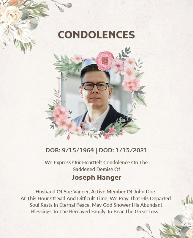 Floral Sympathy Memorial Tribute Flyer Template