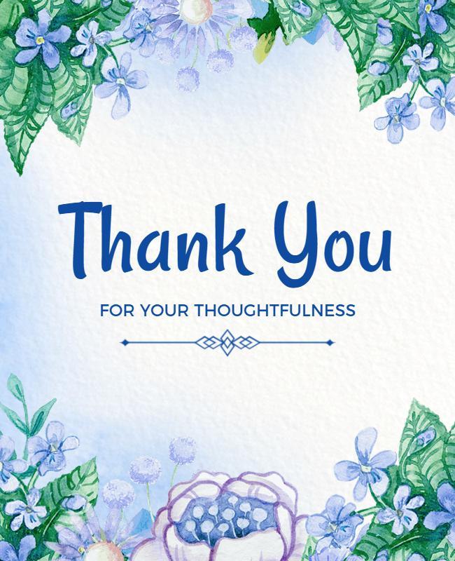 Floral Watercolor Thank You for Your Thoughtfulness Flyer Template