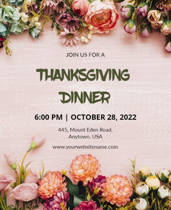 Floral Thanksgiving Dinner Invitation Flyer Template