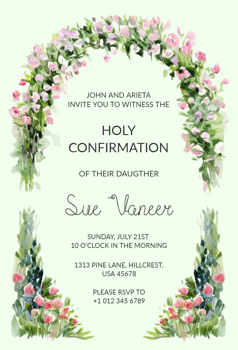 Floral Theme Holy Confirmation Celebration Invitation Template