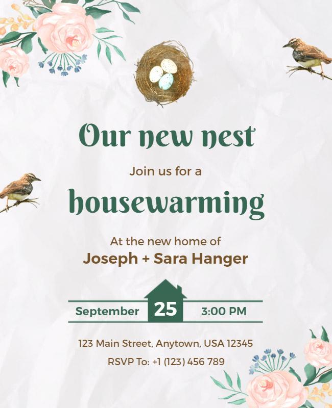 Floral Theme Housewarming Invitation Flyer Template