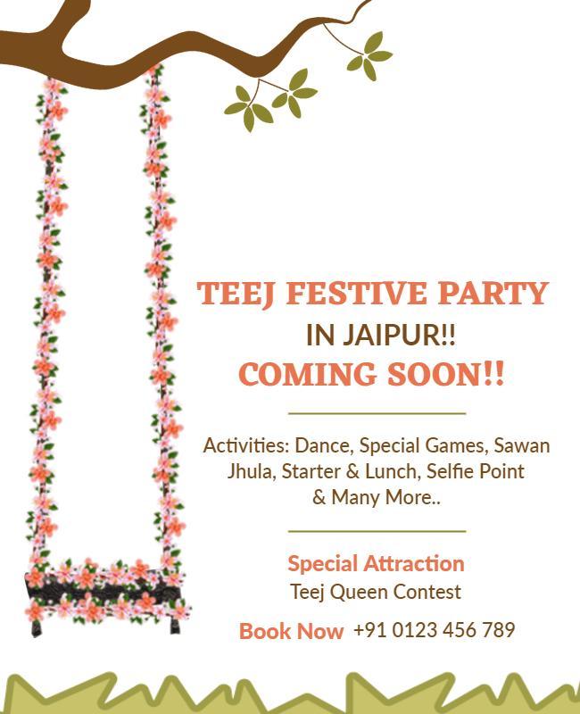 Floral Theme Teej Festive Party in Jaipur Poster Template
