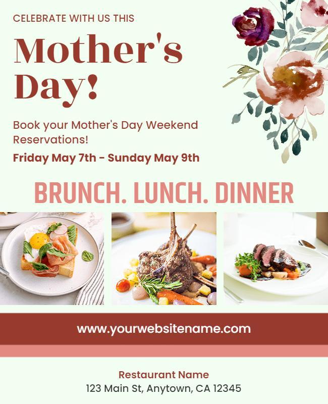 Floral Themed Mother's Day Brunch and Dinner Reservations Poster Template