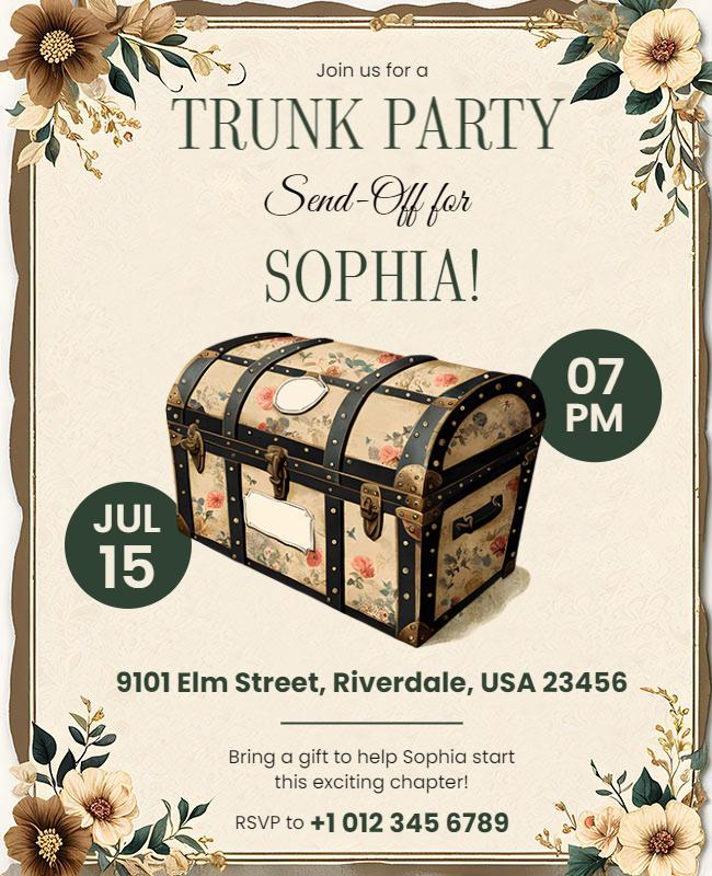 Floral Trunk Send-Off Invitation Flyer Template