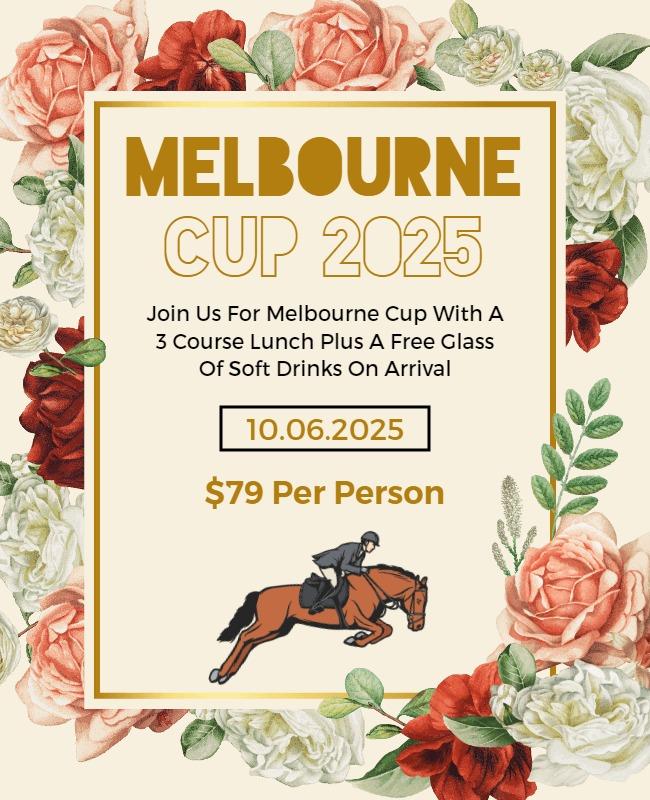 Floral Vintage Melbourne Cup 2025 Event Celebration Poster Template