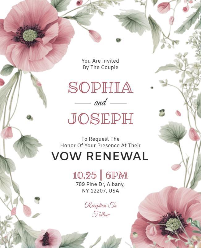 Floral Vow Renewal Invitation Flyer Template