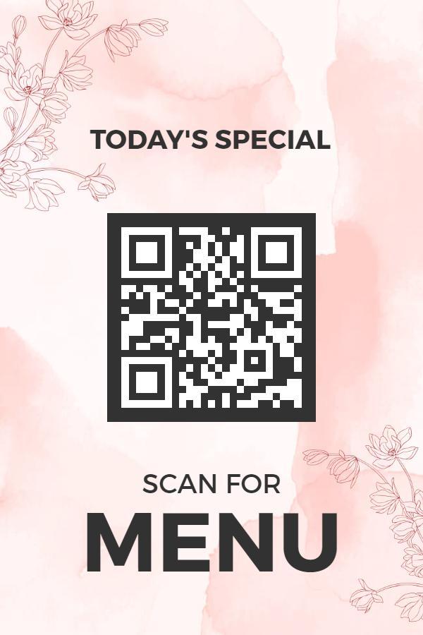Floral Watercolor Today's Special Menu QR Code Poster Template
