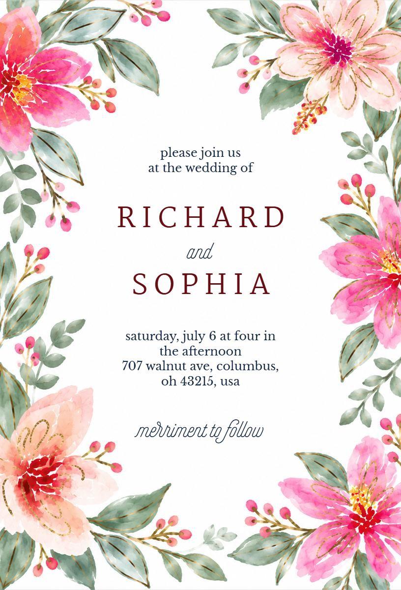 Floral Watercolor Wedding Ceremony Invitation Template
