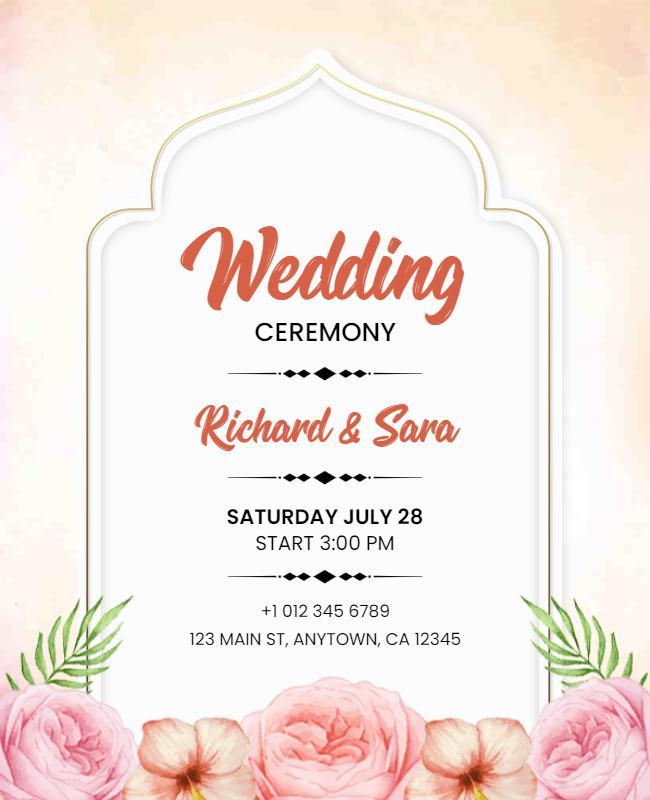 Floral Wedding Ceremony Invitation Flyer Template