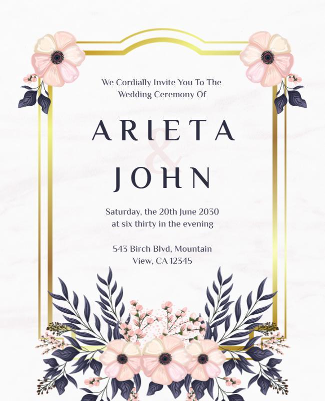 Floral Elegance Wedding Ceremony Invitation Flyer Template