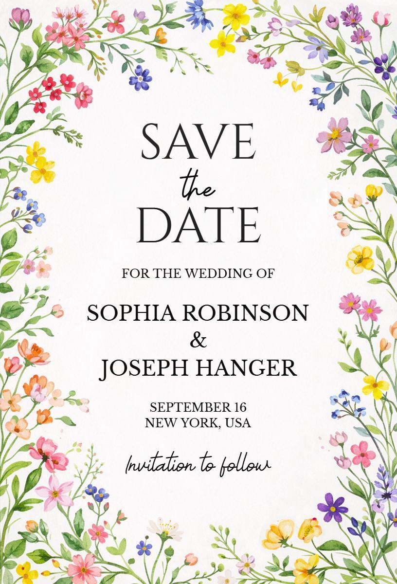 Floral Whimsical Save The Date Wedding Invitation Template
