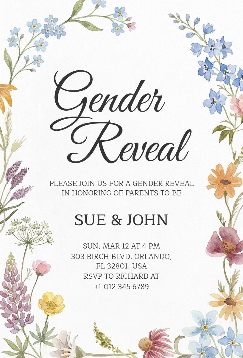 Floral Whimsy Gender Reveal Celebration Invitation Template