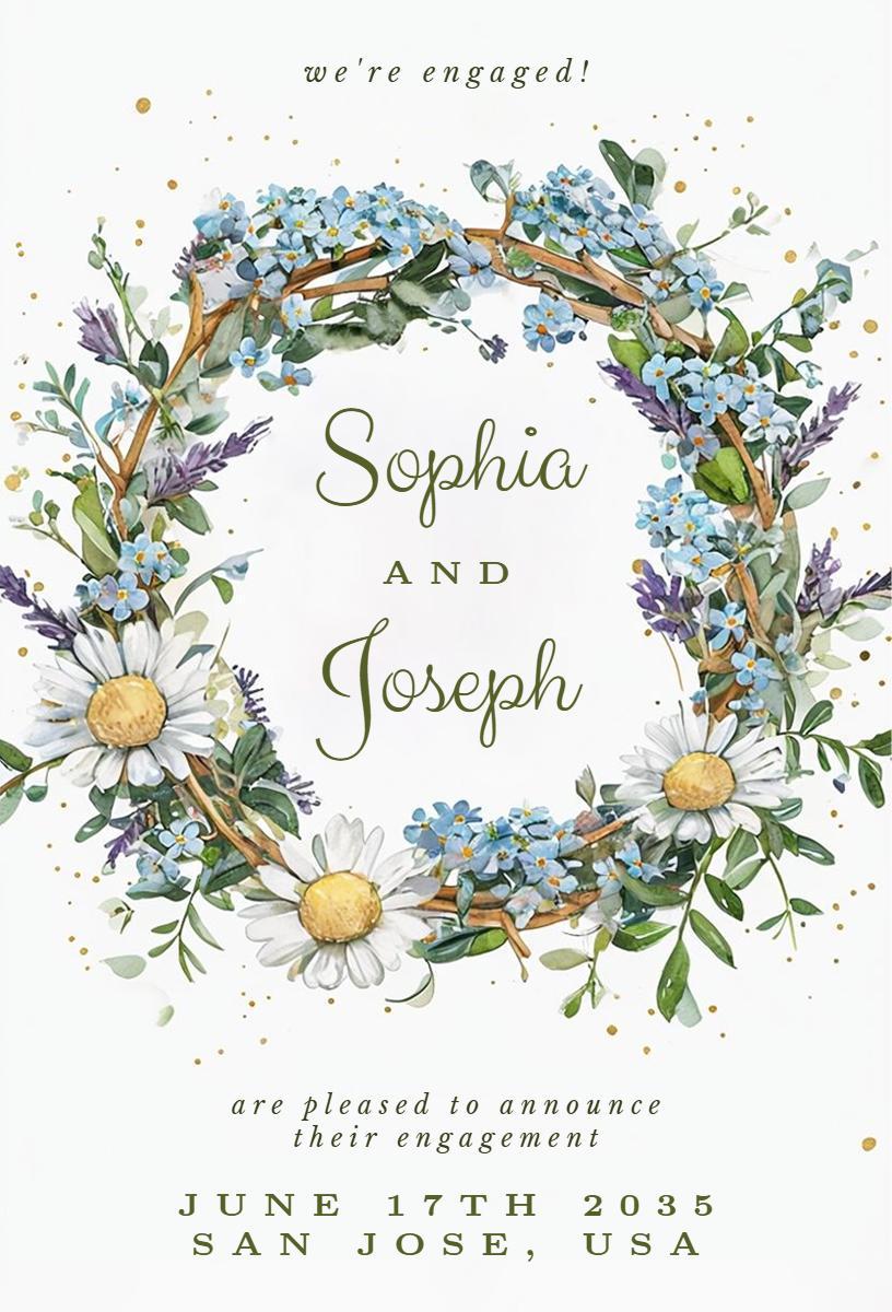 Floral Wreath Engagement Celebration Announcement Invitation Template