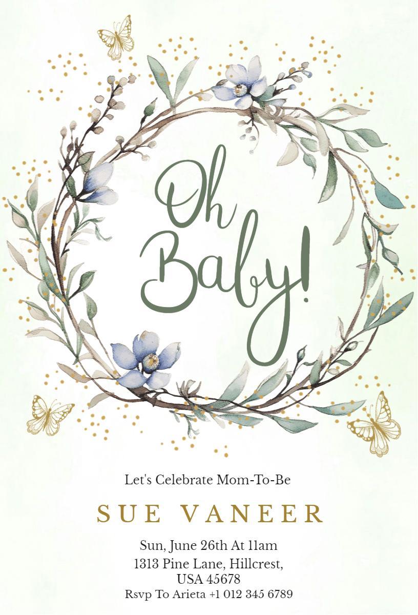 Floral Wreath Oh Baby Elegant Baby Shower Invitation Template